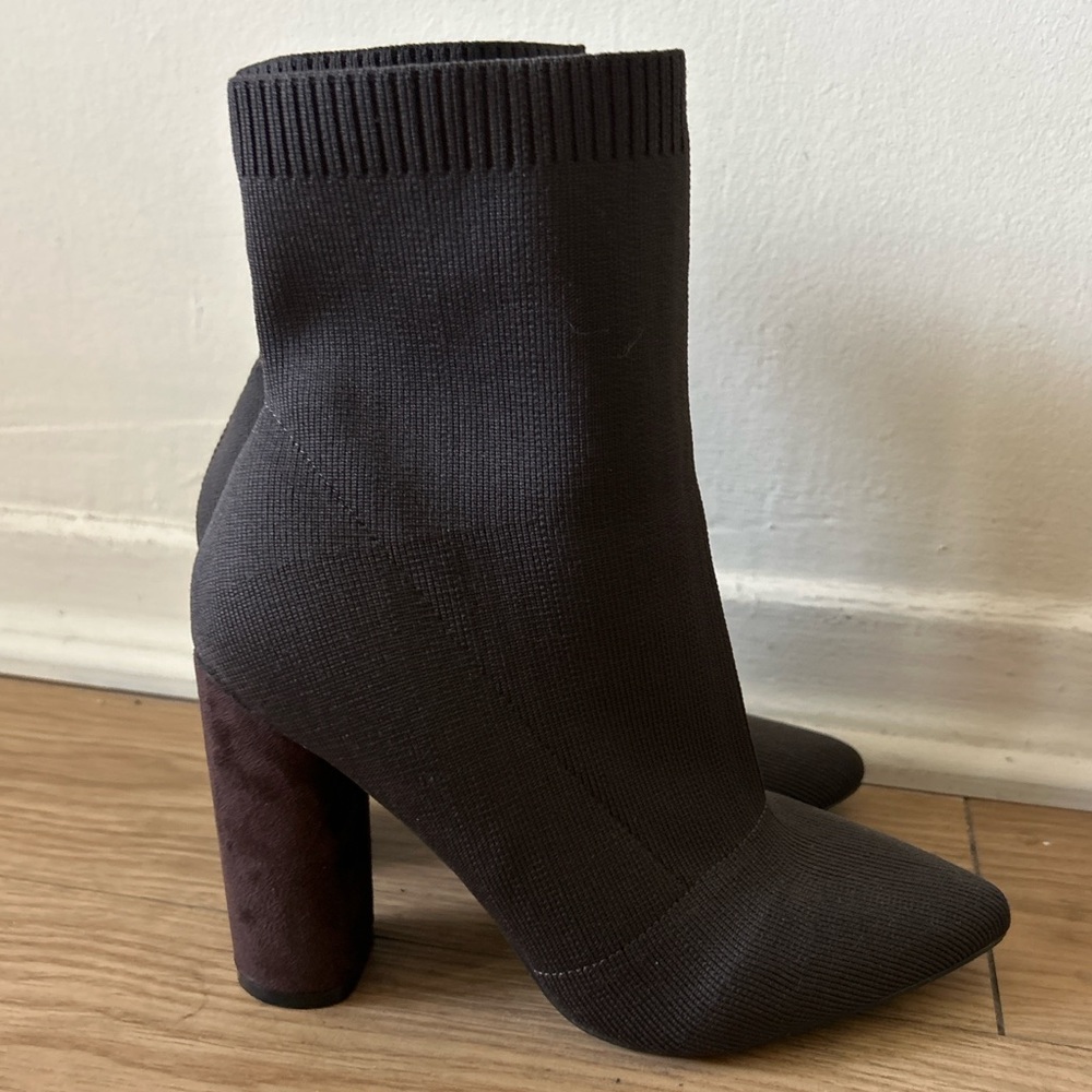 Boohoo Dark Brown Knit Heeled Boots